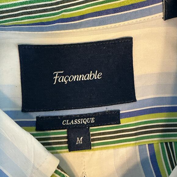 Facconable French Riviera Classique Striped Long Sleeve Button Down Shirt Mens M - Picture 5 of 11